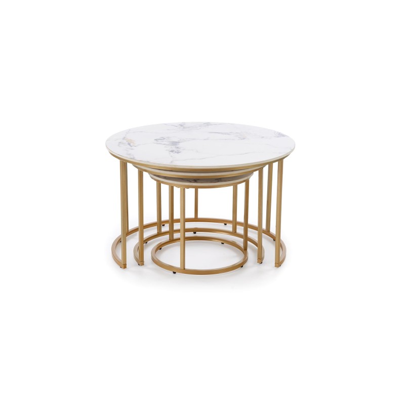 'GILDA Set of 3 Benches, White Marble / Gold' 'GILDA Set of 3 Benches, White Marble / Gold'