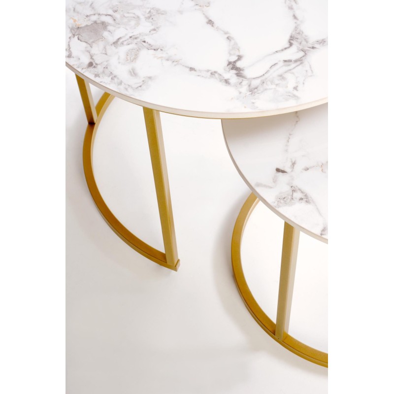 'GILDA Set of 3 Benches, White Marble / Gold' 'GILDA Set of 3 Benches, White Marble / Gold'