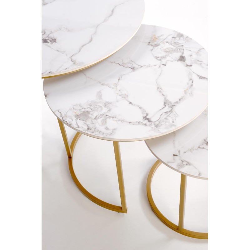 'GILDA Set of 3 Benches, White Marble / Gold' 'GILDA Set of 3 Benches, White Marble / Gold'