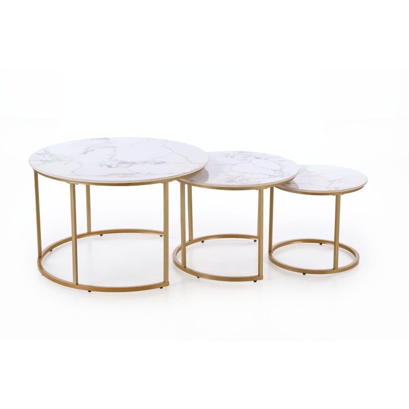 'GILDA Set of 3 Benches, White Marble / Gold' 'GILDA Set of 3 Benches, White Marble / Gold'