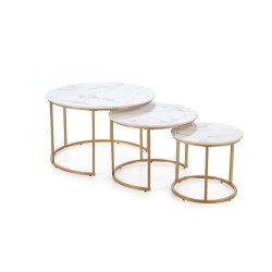 'GILDA Set of 3 Benches, White Marble / Gold' 'GILDA Set of 3 Benches, White Marble / Gold'