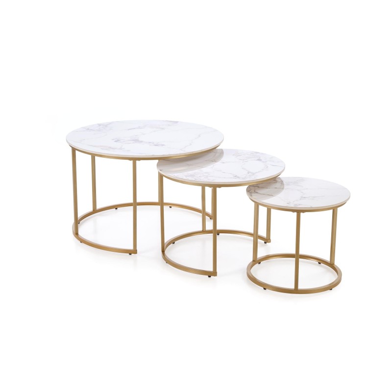 'GILDA Set of 3 Benches, White Marble / Gold' 'GILDA Set of 3 Benches, White Marble / Gold'