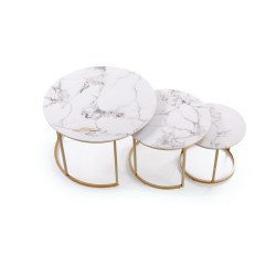 'GILDA Set of 3 Benches, White Marble / Gold' 'GILDA Set of 3 Benches, White Marble / Gold'