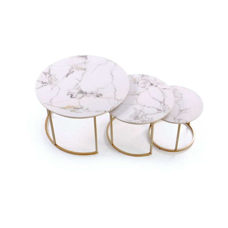 'GILDA Set of 3 Benches, White Marble / Gold' 'GILDA Set of 3 Benches, White Marble / Gold'
