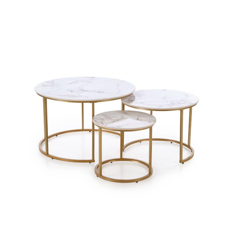 'GILDA Set of 3 Benches, White Marble / Gold' 'GILDA Set of 3 Benches, White Marble / Gold'