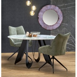 'GIOVANI Round Table, Top - Green Marble, Legs - Black'