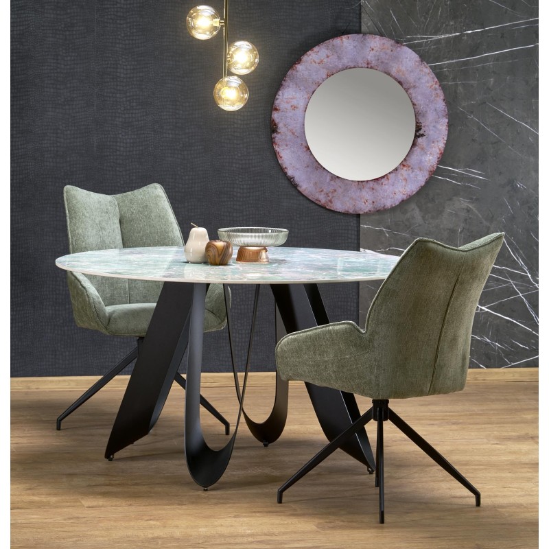 'GIOVANI Round Table, Top - Green Marble, Legs - Black' 'GIOVANI Round Table, Top - Green Marble, Legs - Black'