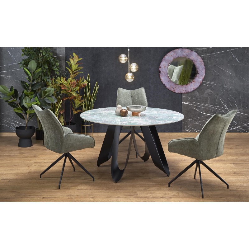 'GIOVANI Round Table, Top - Green Marble, Legs - Black' 'GIOVANI Round Table, Top - Green Marble, Legs - Black'