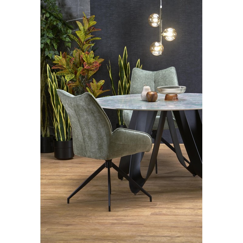 'GIOVANI Round Table, Top - Green Marble, Legs - Black' 'GIOVANI Round Table, Top - Green Marble, Legs - Black'