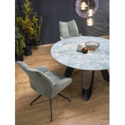 'GIOVANI Round Table, Top - Green Marble, Legs - Black' 'GIOVANI Round Table, Top - Green Marble, Legs - Black'