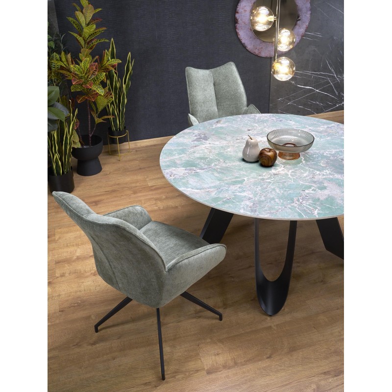 'GIOVANI Round Table, Top - Green Marble, Legs - Black' 'GIOVANI Round Table, Top - Green Marble, Legs - Black'