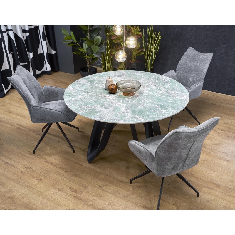 'GIOVANI Round Table, Top - Green Marble, Legs - Black' 'GIOVANI Round Table, Top - Green Marble, Legs - Black'