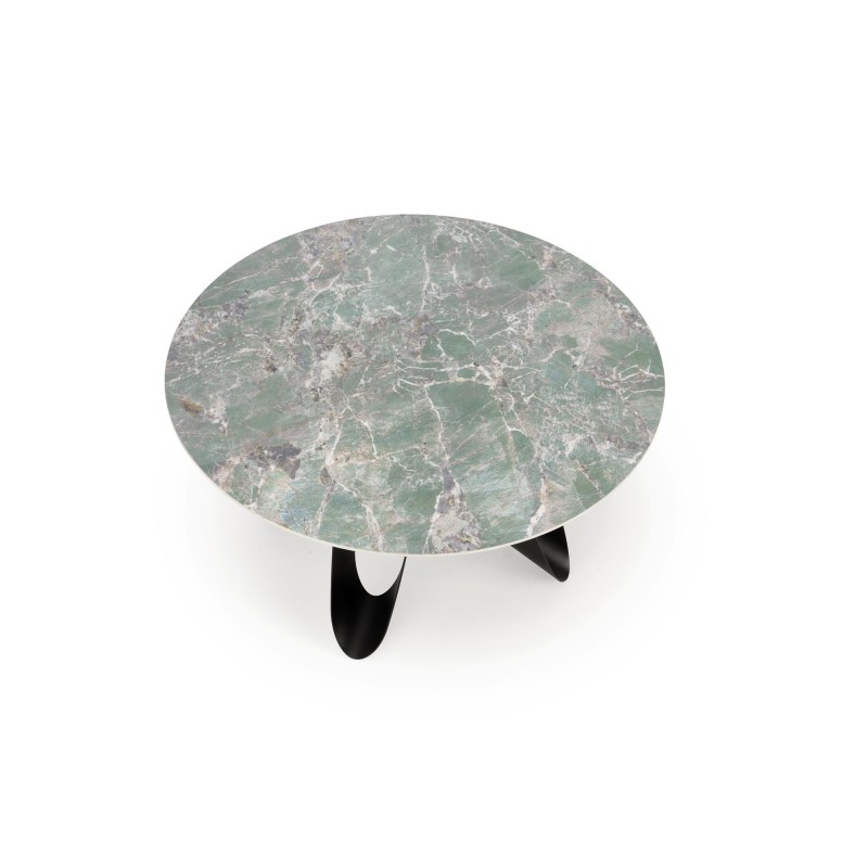 'GIOVANI Round Table, Top - Green Marble, Legs - Black' 'GIOVANI Round Table, Top - Green Marble, Legs - Black'