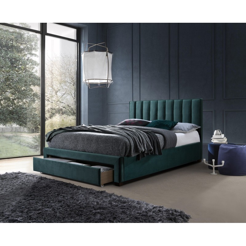 'GRACE 140 Bed with Drawers in Green Velvet' 'GRACE 140 Bed with Drawers in Green Velvet'