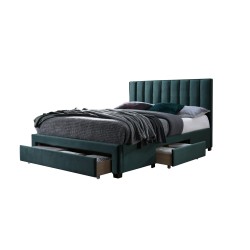 'GRACE 140 Bed with Drawers in Green Velvet' 'GRACE 140 Bed with Drawers in Green Velvet'