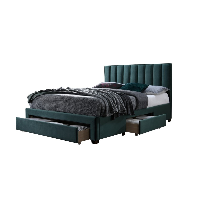 'GRACE 140 Bed with Drawers in Green Velvet' 'GRACE 140 Bed with Drawers in Green Velvet'