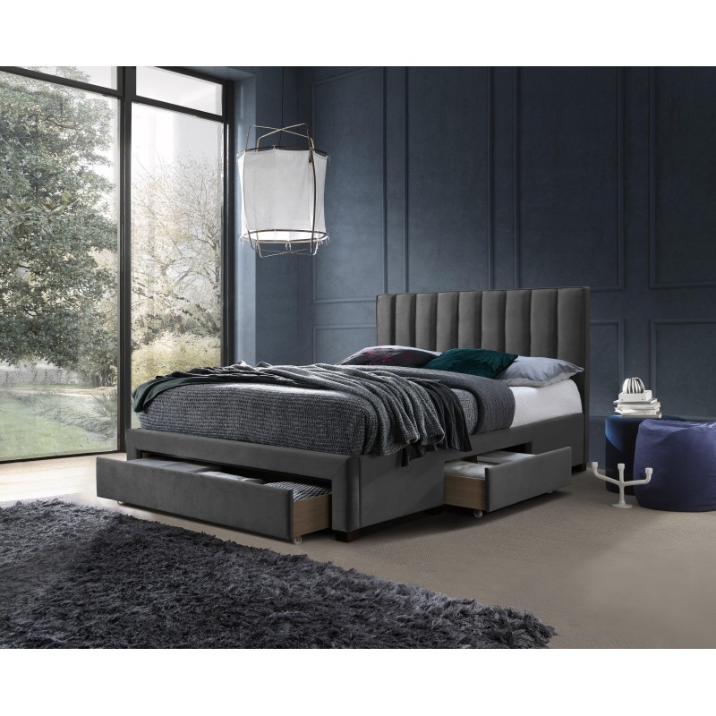 'GRACE 140 Bed with Drawers in Ash Velvet' 'GRACE 140 Bed with Drawers in Ash Velvet'