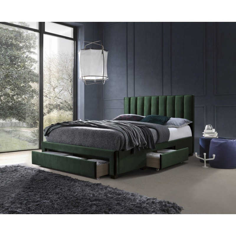 'GRACE Bed with Drawers Dark Green Velvet'