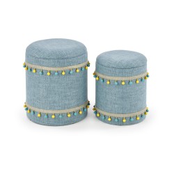 'GRADO Set of 2 Poufs, Light Blue'