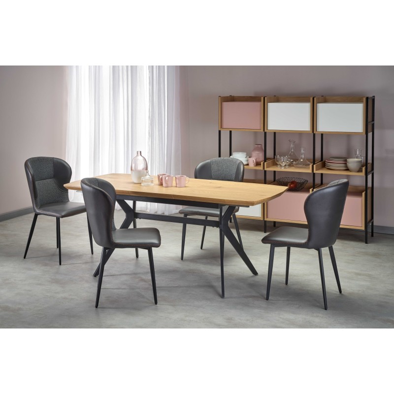'GUSTAVO Extendable Table Top - Golden Oak, Legs - Black' 'GUSTAVO Extendable Table Top - Golden Oak, Legs - Black'