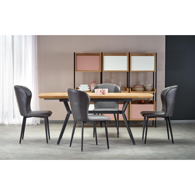 'GUSTAVO Extendable Table Top - Golden Oak, Legs - Black' 'GUSTAVO Extendable Table Top - Golden Oak, Legs - Black'
