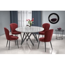 'GUSTIMO Round Table, Top - Ash Grey Marble, Frame - Black'