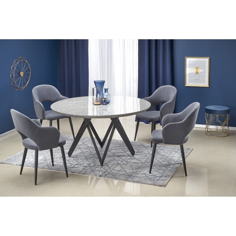 'GUSTIMO Round Table, Top - Ash Grey Marble, Frame - Black' 'GUSTIMO Round Table, Top - Ash Grey Marble, Frame - Black'