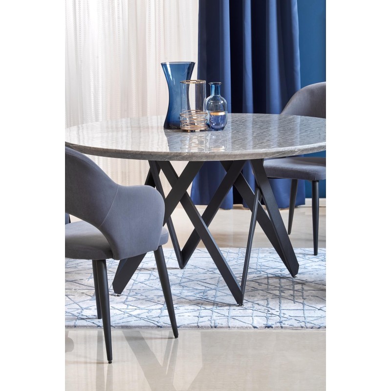 'GUSTIMO Round Table, Top - Ash Grey Marble, Frame - Black' 'GUSTIMO Round Table, Top - Ash Grey Marble, Frame - Black'