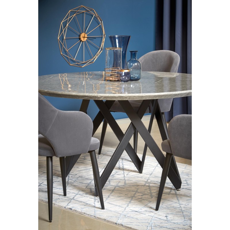 'GUSTIMO Round Table, Top - Ash Grey Marble, Frame - Black' 'GUSTIMO Round Table, Top - Ash Grey Marble, Frame - Black'