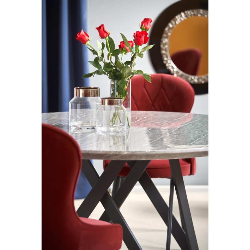 'GUSTIMO Round Table, Top - Ash Grey Marble, Frame - Black' 'GUSTIMO Round Table, Top - Ash Grey Marble, Frame - Black'