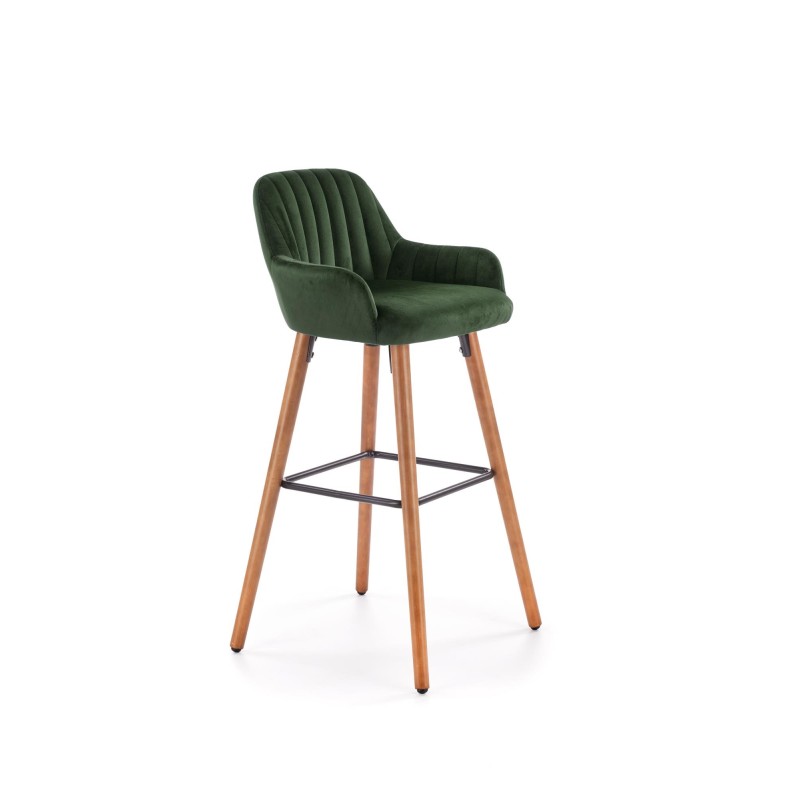 'H93 Bar Stool Legs - Walnut, Upholstery - Dark Green' 'H93 Bar Stool Legs - Walnut, Upholstery - Dark Green'