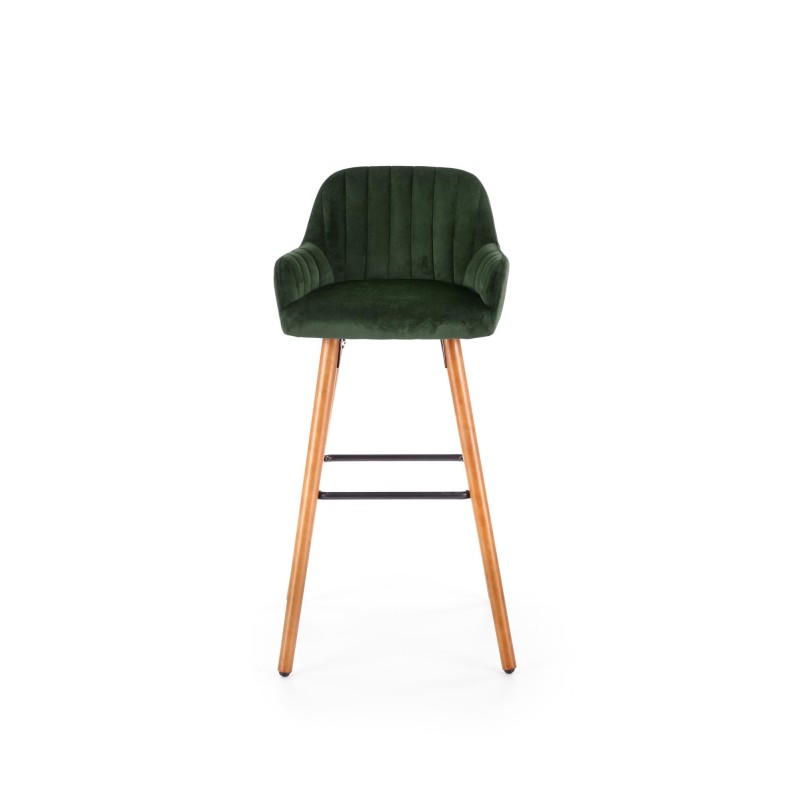'H93 Bar Stool Legs - Walnut, Upholstery - Dark Green' 'H93 Bar Stool Legs - Walnut, Upholstery - Dark Green'