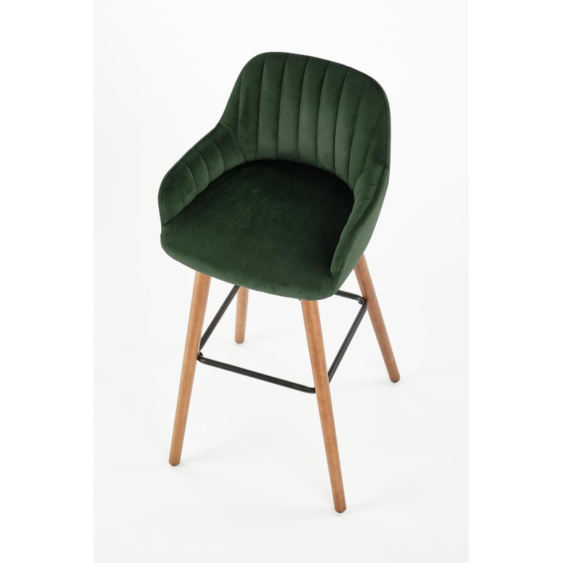 'H93 Bar Stool Legs - Walnut, Upholstery - Dark Green' 'H93 Bar Stool Legs - Walnut, Upholstery - Dark Green'