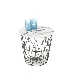 'HARISSA_B Black Frame Coffee Table - White Marble Top'