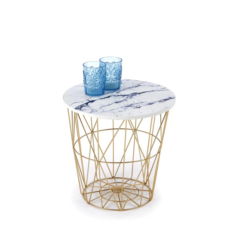 'HARISSA_G Gold Frame Coffee Table - White Marble Top' 'HARISSA_G Gold Frame Coffee Table - White Marble Top'