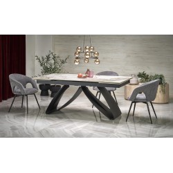 'HILARIO Extendable Table, Top - White Marble, Legs - Black'