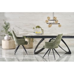 'HILARIO Extendable Table, Top - White Marble, Legs - Black' 'HILARIO Extendable Table, Top - White Marble, Legs - Black'