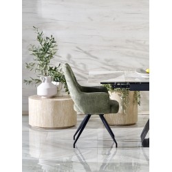'HILARIO Extendable Table, Top - White Marble, Legs - Black' 'HILARIO Extendable Table, Top - White Marble, Legs - Black'