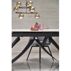 'HILARIO Extendable Table, Top - White Marble, Legs - Black' 'HILARIO Extendable Table, Top - White Marble, Legs - Black'