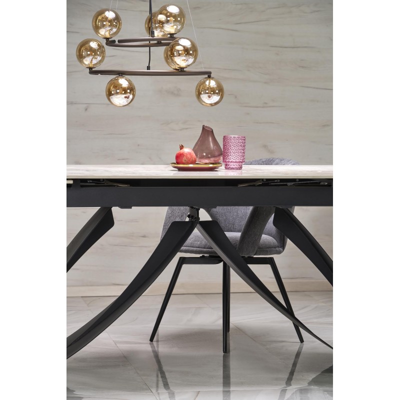 'HILARIO Extendable Table, Top - White Marble, Legs - Black' 'HILARIO Extendable Table, Top - White Marble, Legs - Black'