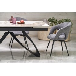 'HILARIO Extendable Table, Top - White Marble, Legs - Black' 'HILARIO Extendable Table, Top - White Marble, Legs - Black'