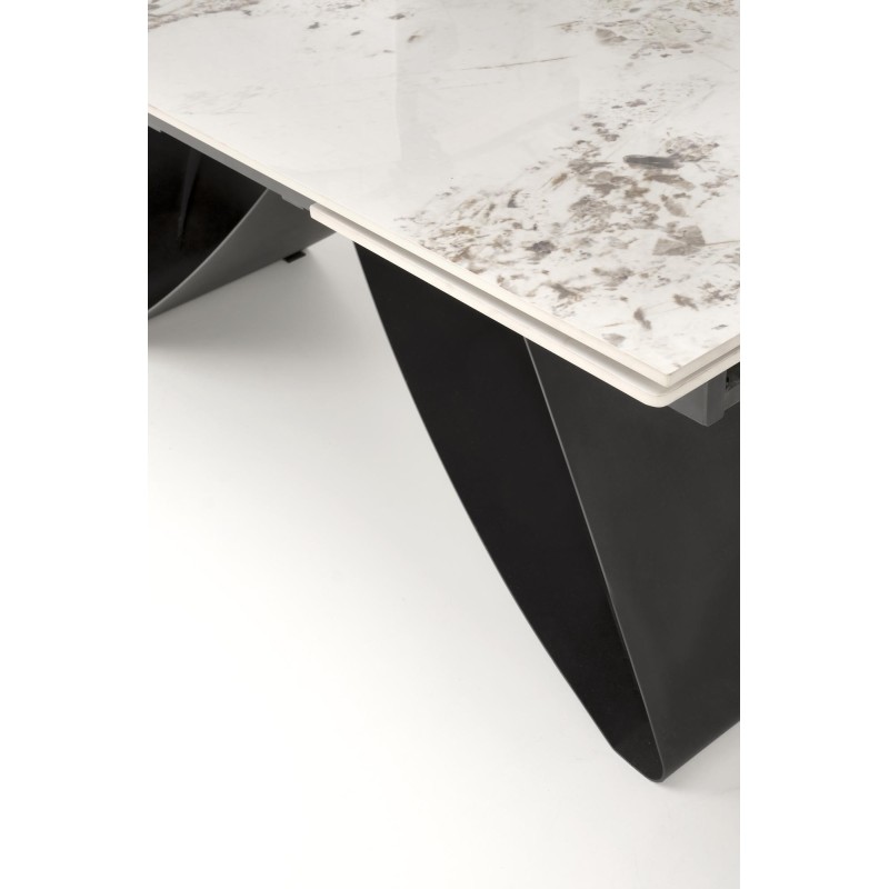 'HILARIO Extendable Table, Top - White Marble, Legs - Black' 'HILARIO Extendable Table, Top - White Marble, Legs - Black'