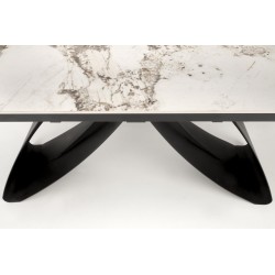 'HILARIO Extendable Table, Top - White Marble, Legs - Black' 'HILARIO Extendable Table, Top - White Marble, Legs - Black'