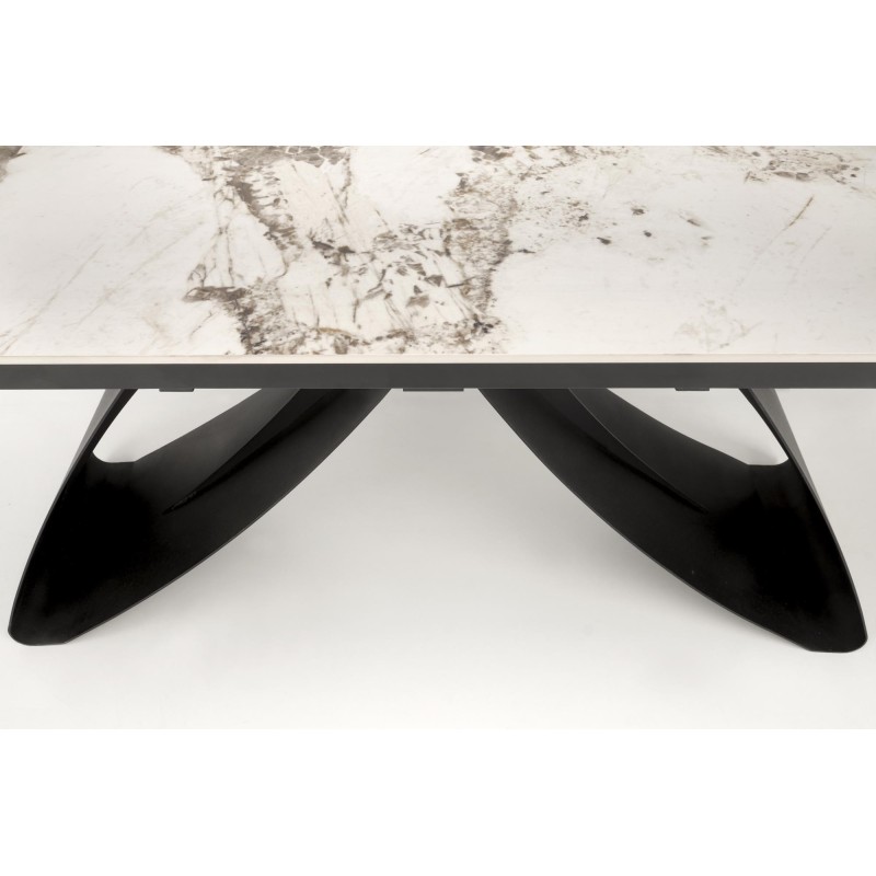 'HILARIO Extendable Table, Top - White Marble, Legs - Black' 'HILARIO Extendable Table, Top - White Marble, Legs - Black'