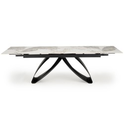 'HILARIO Extendable Table, Top - White Marble, Legs - Black' 'HILARIO Extendable Table, Top - White Marble, Legs - Black'