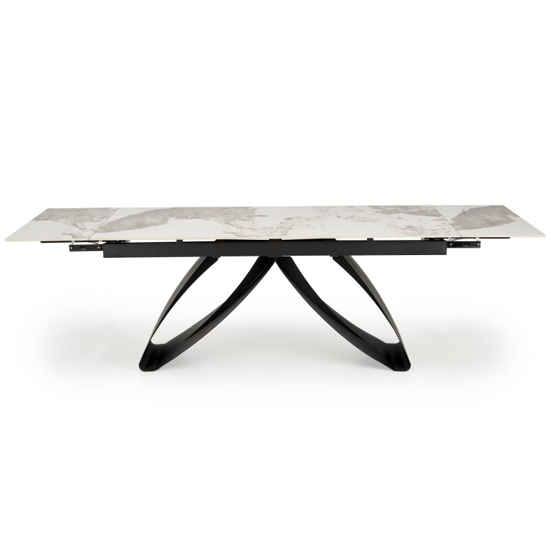'HILARIO Extendable Table, Top - White Marble, Legs - Black' 'HILARIO Extendable Table, Top - White Marble, Legs - Black'