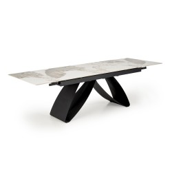 'HILARIO Extendable Table, Top - White Marble, Legs - Black' 'HILARIO Extendable Table, Top - White Marble, Legs - Black'