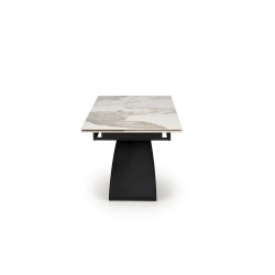 'HILARIO Extendable Table, Top - White Marble, Legs - Black' 'HILARIO Extendable Table, Top - White Marble, Legs - Black'