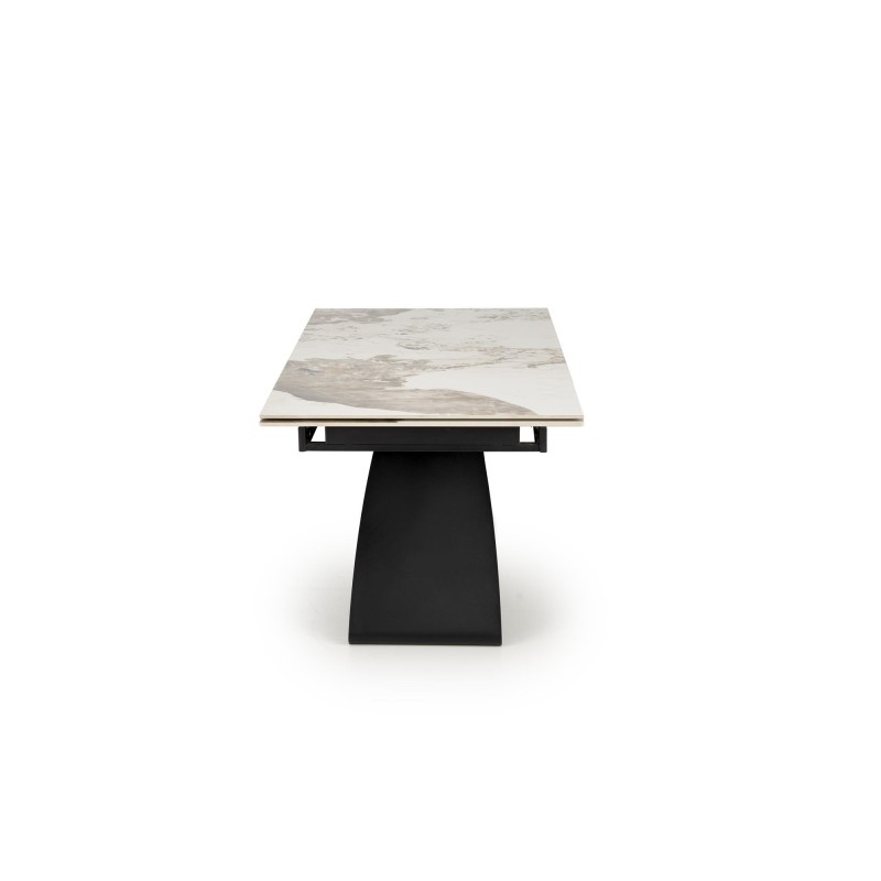 'HILARIO Extendable Table, Top - White Marble, Legs - Black' 'HILARIO Extendable Table, Top - White Marble, Legs - Black'