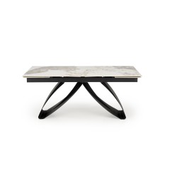 'HILARIO Extendable Table, Top - White Marble, Legs - Black' 'HILARIO Extendable Table, Top - White Marble, Legs - Black'